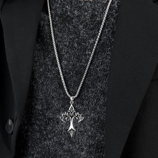 Hip Hop Flame Cross Pendant Necklace Stainless Steel Minimalist Jewelry For Men