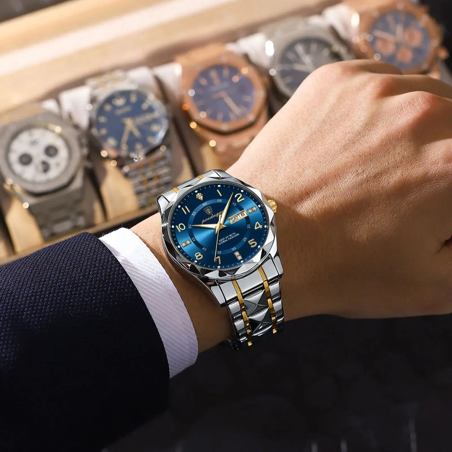 POEDAGAR Luxury Waterproof Luminous Fashion Stainless Steel Quartz Men's Watch