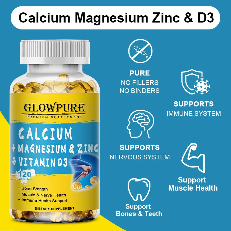 Calcium Magnesium Zinc Vitamin D3 - for Muscle, Bone, Joint, Nervous Immune System Dietary Natural Health Supplement