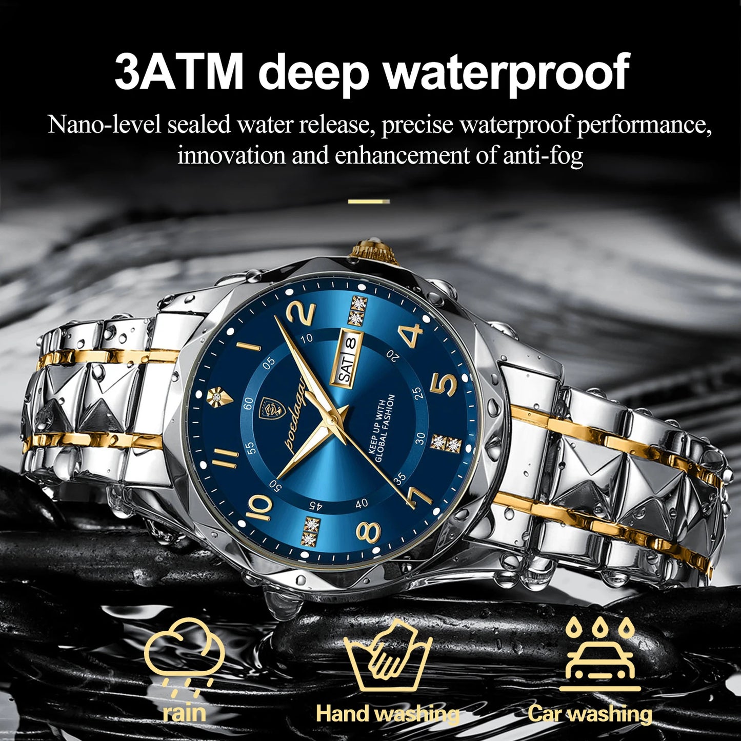 POEDAGAR Luxury Waterproof Luminous Fashion Stainless Steel Quartz Men's Watch