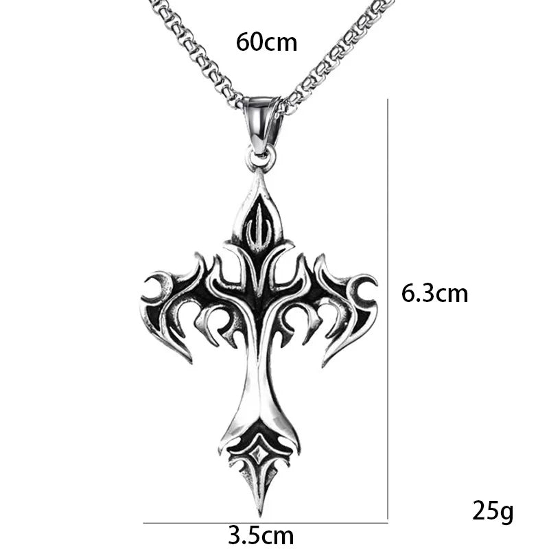 Hip Hop Flame Cross Pendant Necklace Stainless Steel Minimalist Jewelry For Men