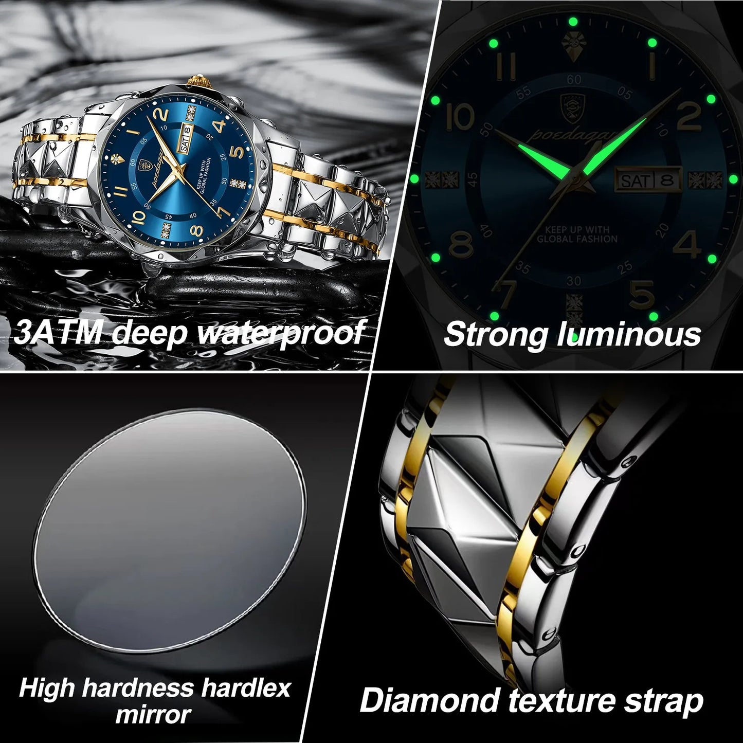 POEDAGAR Luxury Waterproof Luminous Fashion Stainless Steel Quartz Men's Watch