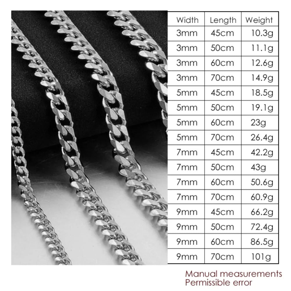 Width 5/7/9MM Hiphop Cuban Link Stainless Steel Chains Necklace for Men
